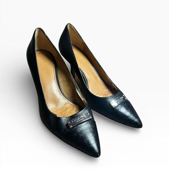 Coach Shoes - Coach black leather pumps, project pair, as is.